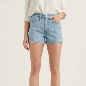 Lucky Brand Floral Embroidered Lucky Pins Denim Shorts